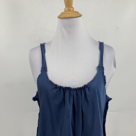 Brazeau Tricot Top Womens 3 Blue Silk Blend Adjust Strap Sheer Distressed Trim - Picture 4 of 10